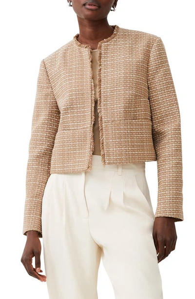 French Connection Effie Fringe Detail Tweed Jacket In Beige