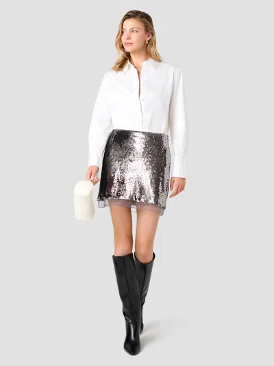 French Connection Stretch Sequin Organza Peekaboo Mini Skirt In Metallic
