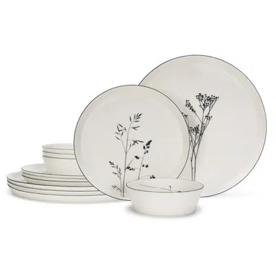 French Home 12-piece Meadow Flower Porcelain Dinnerware Set In White