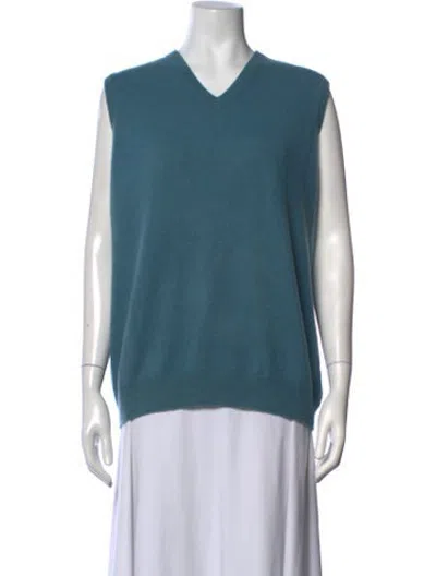 Pre-owned Frenckenberger Cashmere V-neck Sweater In Blue