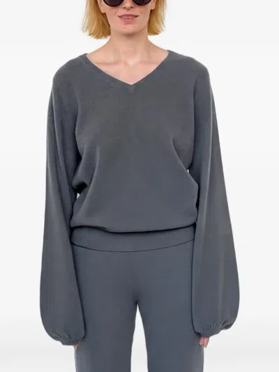 Frenckenberger V-neck Balloon-sleeve Sweater In Gray