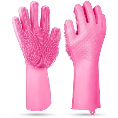 Fresh Fab Finds 1 Pair Silicone Dishwashing Gloves Cleaning Sponge Scrubber Heat Resistant Pet Safe Wash Gloves