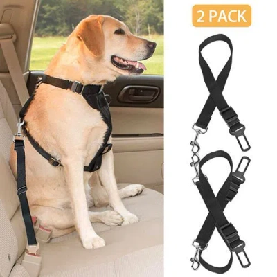 Fresh Fab Finds 2pcs Pet Dog Seat Belt Leash Adjustable Pet Dog Cat Safety Leads Harness Car Vehicle Nylon Fabric Se In Black
