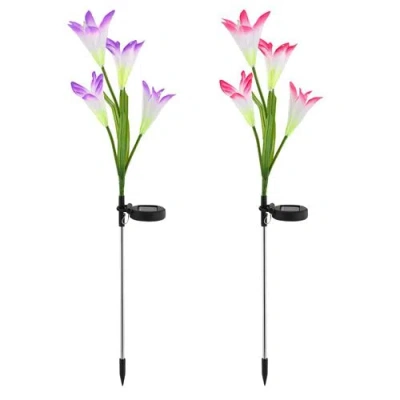 Fresh Fab Finds 2pcs Solar Garden Lights Outdoor Lily Flower Led Light 7-color Changing Ip65 Waterproof Pathway Stak In Multi