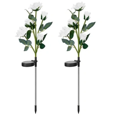 Fresh Fab Finds 2pcs Solar Powered Lights Outdoor Rose Flower Led Decorative Lamp Water Resistant Pathway Stake Ligh In White