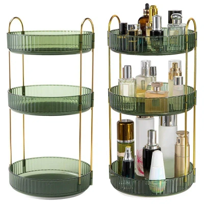 Fresh Fab Finds 3 Tier Rotating Makeup Organizer 360° Spinning Perfume Cosmetic Storage Tray 55lbs Load Countertop S In Green