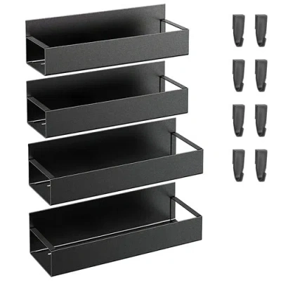 Fresh Fab Finds 4pcs Spice Rack Strong Magnetic Seasoning Storage Shelf With 8 Removable Hooks For Refrigerator Micr In Black