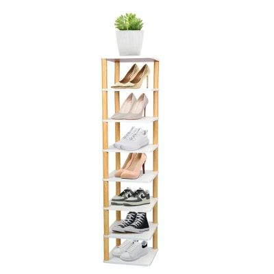 Fresh Fab Finds 8 Tier Entryway Wooden Shoe Rack Vertical Shoe Shelf Stand Storage Organizer Small Space Saving Corn In Neutral