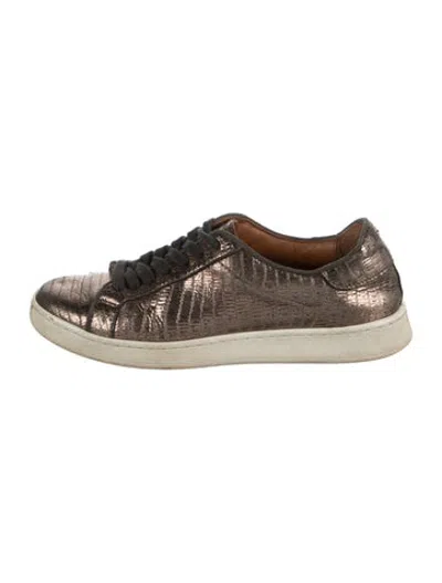 Pre-owned Frye Animal Print Grosgrain Trim Sneakers In Grey/metallic