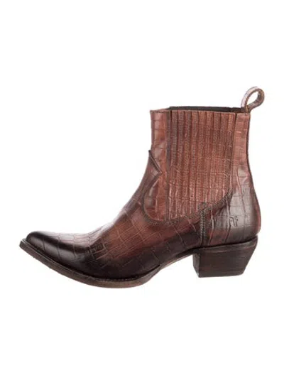 Pre-owned Frye Leather Animal Print Western Boots In Burgundy