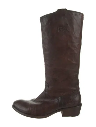 Pre-owned Frye Leather Distressed Accents Riding Boots In Brown
