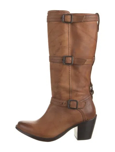 Pre-owned Frye Leather Distressed Accents Riding Boots In Neutrals