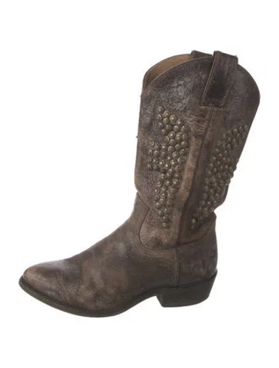 Pre-owned Frye Leather Distressed Accents Western Boots In Brown