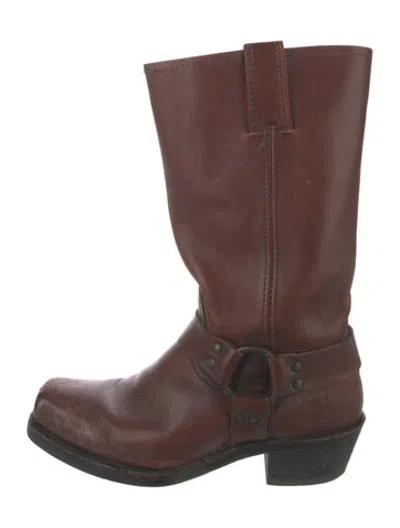 Pre-owned Frye Leather Leather Trim Embellishment Moto Boots In Brown
