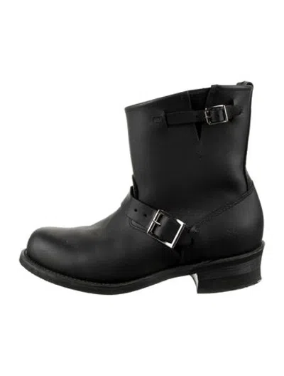 Pre-owned Frye Leather Moto Boots In Black