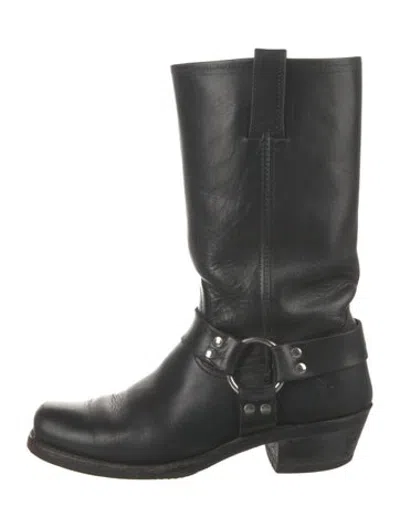 Pre-owned Frye Leather Moto Boots In Black