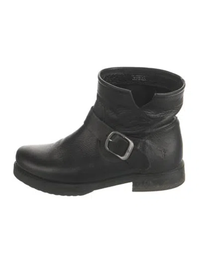 Pre-owned Frye Leather Moto Boots In Black