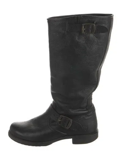 Pre-owned Frye Leather Moto Boots In Black