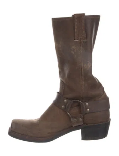 Pre-owned Frye Leather Moto Boots In Brown