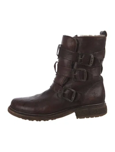 Pre-owned Frye Leather Moto Boots In Brown