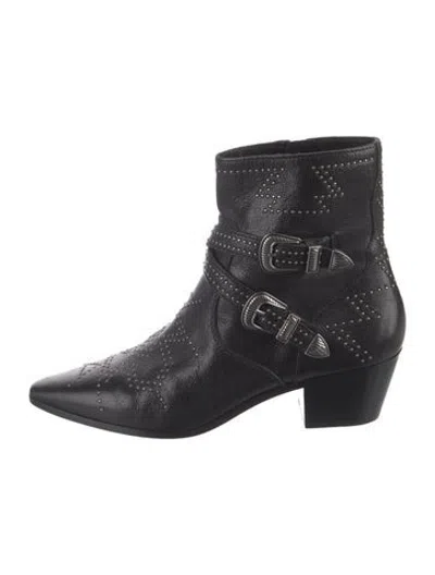 Pre-owned Frye Leather Studded Accents Western Boots In Black