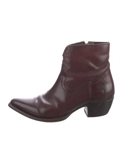 Pre-owned Frye Leather Western Boots In Burgundy