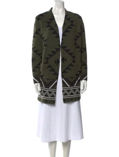 Pre-owned Frye Patterned Open Front Sweater In Green