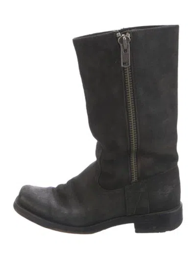 Pre-owned Frye Suede Moto Boots In Black