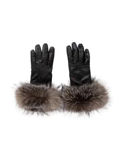 Pre-owned Fur Fox  Leather Gloves In Black