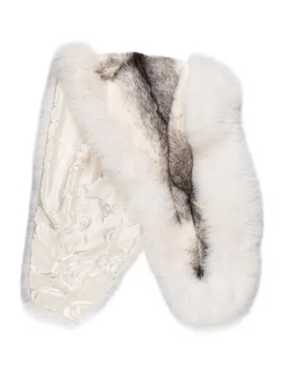 Pre-owned Fur Kit Fox Animal Print Shawl In Neutrals/white