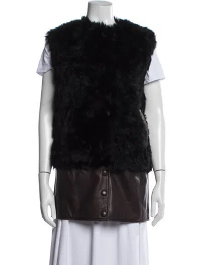 Pre-owned Fur Leather Vest In Black