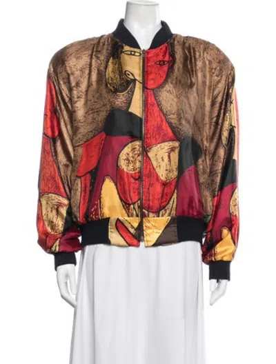 Pre-owned Fur Mink Graphic Print Bomber Jacket In Multicolor