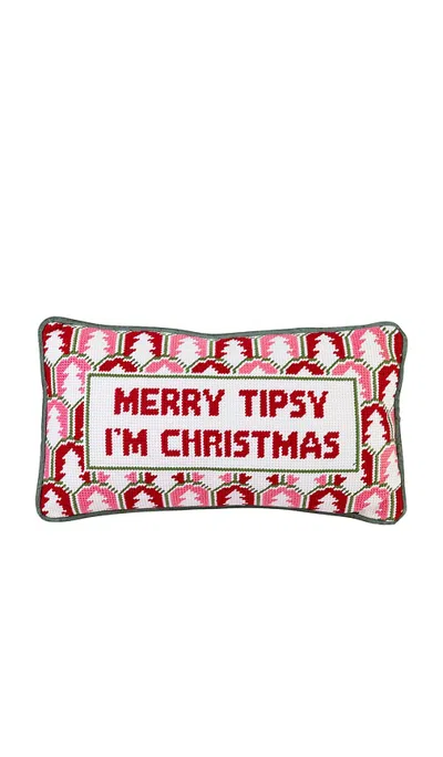 Furbish Studio Merry Tipsy Needlepoint Pillow In Pink