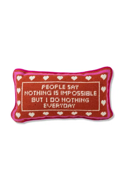 Furbish Studio Nothing Is Impossible Needlepoint Pillow In Pink Velvet In Red
