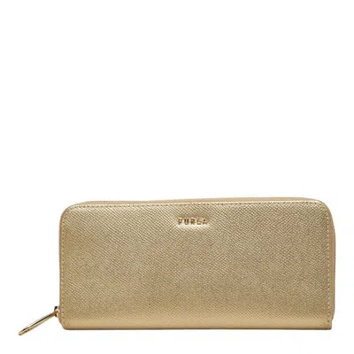 Pre-owned Furla Babylon Leather Long Wallet In Gold