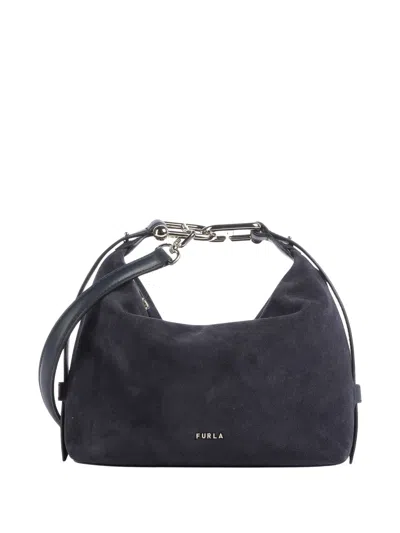 Furla Black Tonie Mini Hobo Brushed Leather Shoulder Bag In Blue