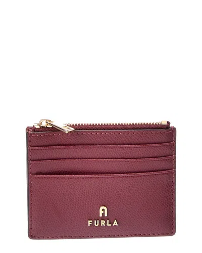 Furla Camelia Small Leather Zipped Card Case In Burgundy