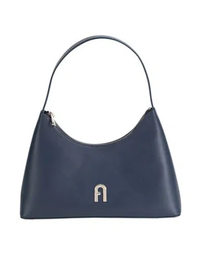 Furla Diamante S Shoulder Bag Woman Handbag Navy Blue Size - Leather In Metallic