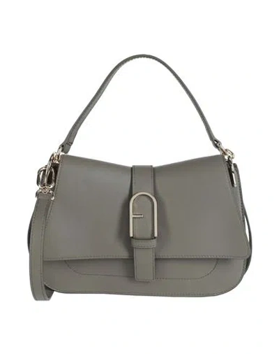 Furla Flow M Top Handle Woman Handbag Military Green Size - Leather In Gray