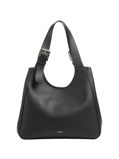 Furla Grained Leather Dora M Tote Bag In Black