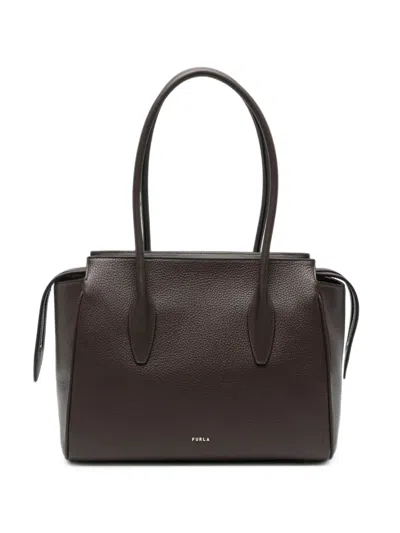 Furla Grained Leather Tote Bag In Brown