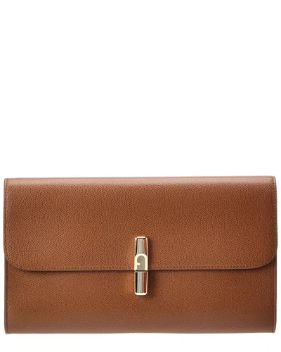 Furla Iride Leather Clutch In Brown