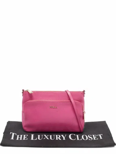 Pre-owned Furla Royal Xl Leather Crossbody Bag In Pink