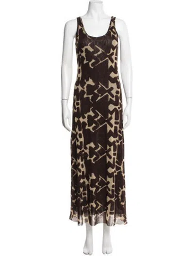 Pre-owned Fuzzi Animal Print Long Dress In Brown