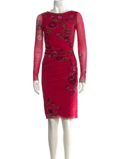 Pre-owned Fuzzi Floral Print Knee-length Dress In Pink