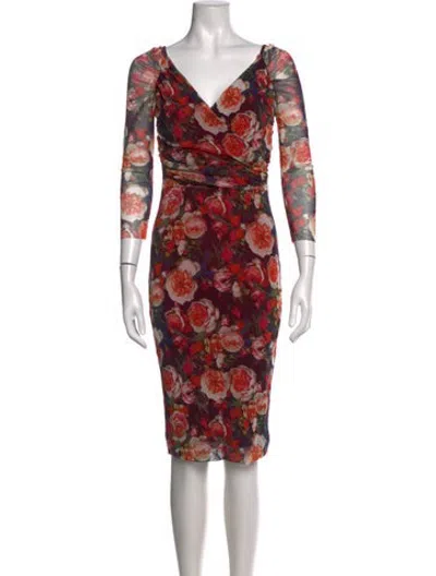 Pre-owned Fuzzi Floral Print Knee-length Dress In Red