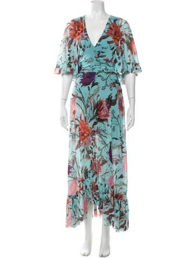 Pre-owned Fuzzi Floral Print Long Dress In Blue/orange