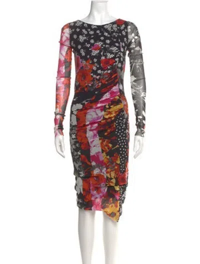 Pre-owned Fuzzi Floral Print Midi Length Dress In Red