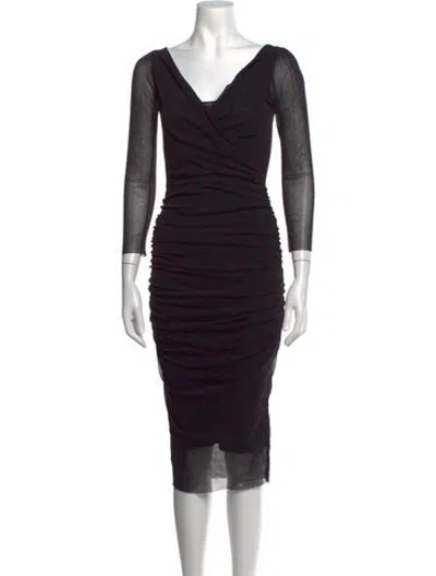 Pre-owned Fuzzi Polka Dot Print Midi Length Dress In Black