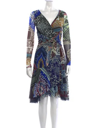 Pre-owned Fuzzi Printed Midi Length Dress In Blue